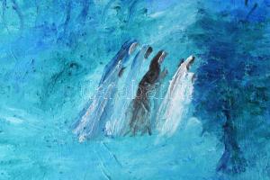 Papp Sándor (1953-): Erdei társaság. Olaj, vászon, faroston. Jelezve balra lent. 70x50 cm. Fakeretbe...