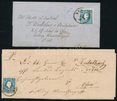 1858 2 db levél Andaházy jegyzőnek Budára "KARLSTADT" és "VENEZIA" bélyegzésekkel