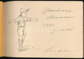 1933 Gödöllő, Jamboree Souvenir, Márton Lajos sokszorosított cserkész grafikáit tartalmazó 40 lapos ...