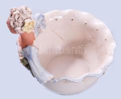 Női figurával díszített virágtartó, jelzett, 17x17 cm