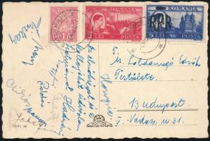 1948 A Vasas SC labdarúgócsapat tagjai által aláírt képeslap Szatmárnémetiből Palotás, Csikós és Liszkay stb