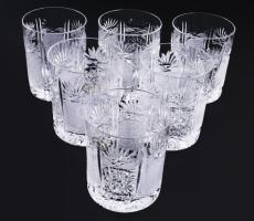 Ajka kristály whiskey pohár szett, gazdag csiszolással, jelzett, hibátlan, 6 darab, m: 9,5 cm