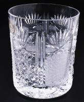 Ajka kristály whiskey pohár szett, gazdag csiszolással, jelzett, hibátlan, 6 darab, m: 9,5 cm