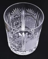 Ajka kristály whiskey pohár szett, gazdag csiszolással, jelzett, hibátlan, 6 darab, m: 9,5 cm