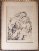 Glatz Oszkár (1872-1958) - Prihoda István (1891-1956): Anya gyermekével. Rézkarc, papír. Glatz és Pr...
