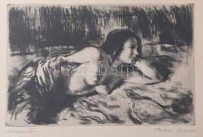 Iván Szilárd (1912-1988): Vízparton (női akt). Rézkarc, papír, jelzett, lapszéli néhány kevés apró folttal, üvegezett fakeretben, 19,5x29,5 cm