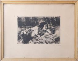 Iván Szilárd (1912-1988): Vízparton (női akt). Rézkarc, papír, jelzett, lapszéli néhány kevés apró f...