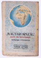 cca 1948 Magyarország autó és távolsági térképe, 1:500 000, szerk. és kiadja: Turner István, vászontérkép, 105,5×77,5 cm
