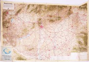 cca 1948 Magyarország autó és távolsági térképe, 1:500 000, szerk. és kiadja: Turner István, vászont...