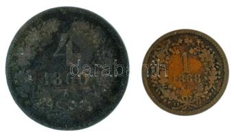 Ausztria 1860A 4kr Cu + 1868KB 1kr Cu "Angyalos címer" T:F patina Austria 1860A 4 Kreuzer Cu + 1868KB 1kr Cu "Angyalos címer" C:F patina