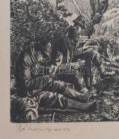 Pataky Béla (1932- ): Békás-szoros (Erdély). Rézkarc, papír, jelzett, 47×37 cm, üvegezett fakeretben