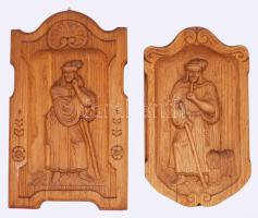 Horváth István: Faragott keményfa fali díszek, juhász kutyával, pásztor. Jelzett 45x26 cm