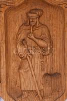 Horváth István: Faragott keményfa fali díszek, juhász kutyával, pásztor. Jelzett 45x26 cm