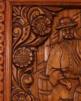 Horváth István: Borospincében. Faragott keményfa fali dísz. Jelzett 38x36 cm