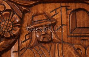 Horváth István: Borospincében. Faragott keményfa fali dísz. Jelzett 38x36 cm