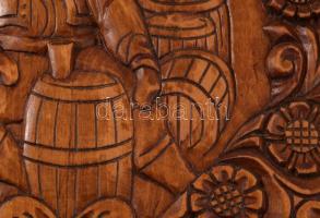 Horváth István: Borospincében. Faragott keményfa fali dísz. Jelzett 38x36 cm