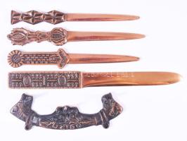 4 db iparművész réz levélbontó kés, és egy kulcsakasztó 17-23 cm