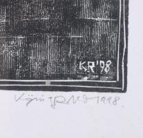 König (Kőnig) Róbert (1951-2014): Mohácsi csata, 1998. Linómetszet, papír, jelzett, művészpéldány EA...