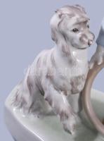 Zsolnay karikázó kisfiú a kutyával, kézzel festett, hibátlan, jelzett (Sinkó), h: 20 cm, m:18 cm