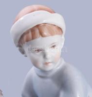 Zsolnay karikázó kisfiú a kutyával, kézzel festett, hibátlan, jelzett (Sinkó), h: 20 cm, m:18 cm