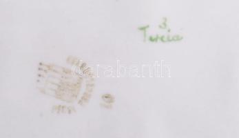 Zsolnay karikázó kisfiú a kutyával, kézzel festett, hibátlan, jelzett (Sinkó), h: 20 cm, m:18 cm