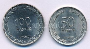 Izrael 1954. 50p Ni-acél + 100p Ni-acél T:AU,XF Israel 1954. 50 Pruta Ni-acél + 100 Pruta Cu-Ni C:AU,XF Krause KM#13.2a, KM#18