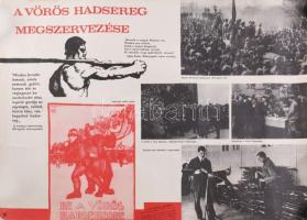 cca 1970 össz. 10 db Tanácsköztársaság propaganda oktató-szemléltető plakát, gazdagon illusztrált, feltekerve, részben kisebb lapszéli szakadásokkal, részben kissé foltos, sarkaiban apró lyukakkal, 48x68 cm