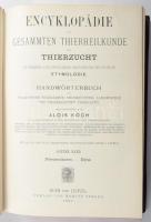 Koch, Alois (szerk.): Encyklopädie der gesammten Thierheilkunde und Thierzucht. Mit Inbegriff aller einschlägigen Disciplinen und der speciellen Etymologie. 8. Band. Pferdescheere. - Rysz. Wien-Leipzig, 1890, Moritz Perles, [4]+617+[51] p. Német nyelven. Aranyozott gerincű félbőr-kötésben, festett lapélekkel, kissé viseltes borítóval, belül a lapok nagyrészt jó állapotban.