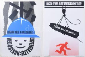 1987 Előzzük meg a baleseteket, 2 db plakát, szitanyomat, műanyag, Ságvári Nyomda Szitaüzeme, szélén kissé foltos, 40x29 cm
