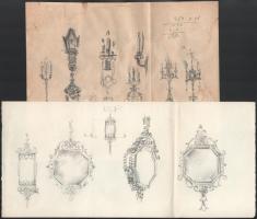 ca 1930 Légrády Sándor (1906-1987) festőművész, grafikus 6 db eredeti kézzel rajzolt iparművészeti t...