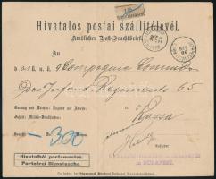 1890 Hivatalos kétnyelvű katonai postai szállítólevél "BUDAPEST VÁCZI KÖRÚT" - Kassa