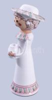 Kalapos hölgy kerámia figura, hibátlan, m: 19,5 cm