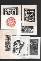 Klf. alkotók (Kósa Bálint, Szökőcs Béla stb.): 12 db ex libris és kisgrafika. Klf. technikák, papír, részben ceruzával jelzett. Egyik foltos. Klf. méretekben.