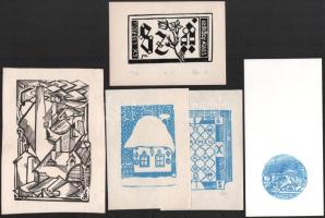Klf. alkotók (Kósa Bálint, Szökőcs Béla stb.): 12 db ex libris és kisgrafika. Klf. technikák, papír,...