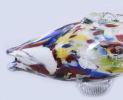 Anyagában színezett üveg hal és kosár, h: 26 cm, m: 19 cm