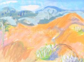 Tallós Ilona (1918-1991): Algériai tengerpart, 1978. Akvarell, kréta, tus papír, jelezve jobbra lent...