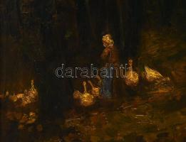 Fejér Sándor (1876-1915): Libapásztorlány. Olaj, vászon, jelezve balra lent, 110×62 cm. KIZÁRÓLAG SZ...