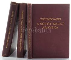 3 db - Ossendowski: A sötét kelet árnyéka. Bp., Franklin. + Ossendowski: Ázsiai titkok, ázsiai emberek. Bp., Franklin. + Ossendowski:Véres napok, cári rabok. Bp., Franklin. Kiadói egészvászon kötés, kopottas állapotban.