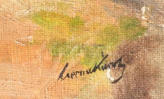 Cserna Károly (1867-1944): Ökrös szénás szekér. Olaj, vászon, jelzett. Hátoldalán Cserna Károly auto...