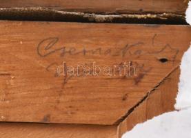 Cserna Károly (1867-1944): Ökrös szénás szekér. Olaj, vászon, jelzett. Hátoldalán Cserna Károly auto...