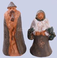 Juhász a feleségével és a juhával, 3 darabos kerámia szobor szett, m: 16 cm