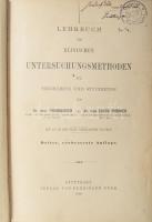 Friedberger, [Franz] - Fröhner, Eugen: Lehrbuch der klinischen Untersuchungsmethoden für Tierärzte und Studierende. Stuttgart, 1900, Ferdinand Enke, VIII+572 p. Német nyelven. Aranyozott gerincű félbőr-kötésben, festett lapélekkel, kopottas borítóval és gerinccel, a címlapon kivágásból eredő hiánnyal.