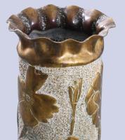 1914 Töltényhüvely váza, gazdag díszítéssel, m: 28 cm