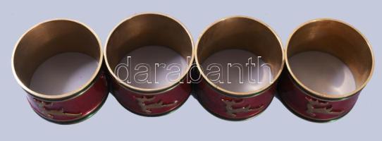 4 darabos réz karácsonyi szalvétatartó szett, d: 4,5 cm