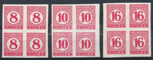 1926 Pengő-fillér portó (I.) 8f, 10f és 16f vágott 4-es tömbökben vékony papíron (80.000)