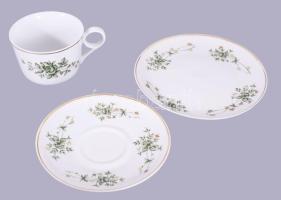 Hollóházi Erika mintás háromrészes reggeliző szett, hibátlan, dobozában.