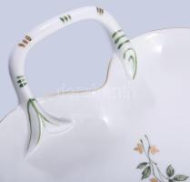 Hollóházi Erika mintás levél alakú kínáló, jelzett, hibátlan, 23x18 cm