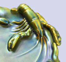 Zsolnay eozin mázas névjegykártyatartó, rákkal küzdő kígyó alakjával, jelzett, hibátlan, d: 18,5 cm