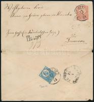 1871 5kr díjjegyes ajánlott boríték hátoldalon Kőnyomat 10kr bélyeggel (VI. típus) "NAGY SZEBEN" - Temesvár