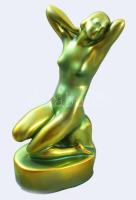 Zsolnay kisplasztika - Vágyódás. Selyemfényű eozin mázakkal bevont finomfajansz, jelzett, hibátlan, m: 23 cm